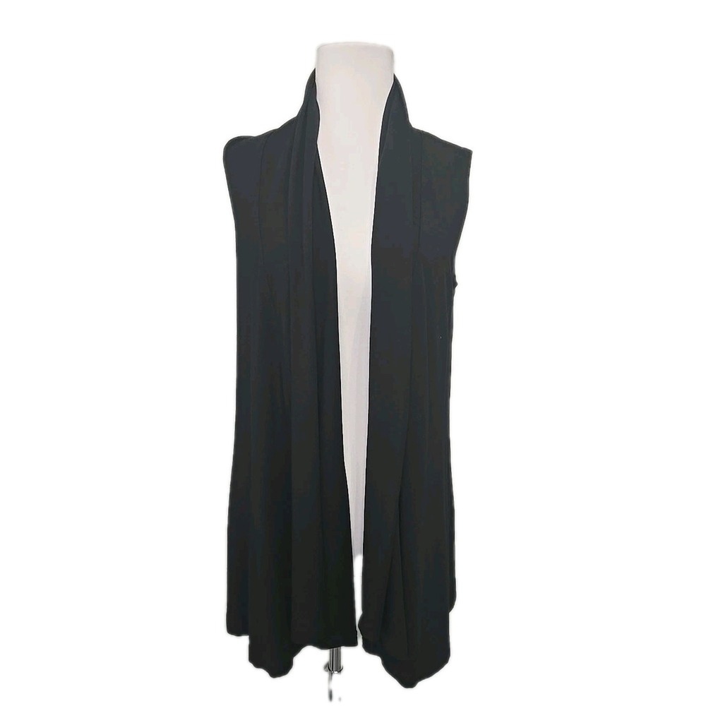 Three Dots Open Front Sleeveless Cardigan Duster Sweater Vest Black Size SMALL